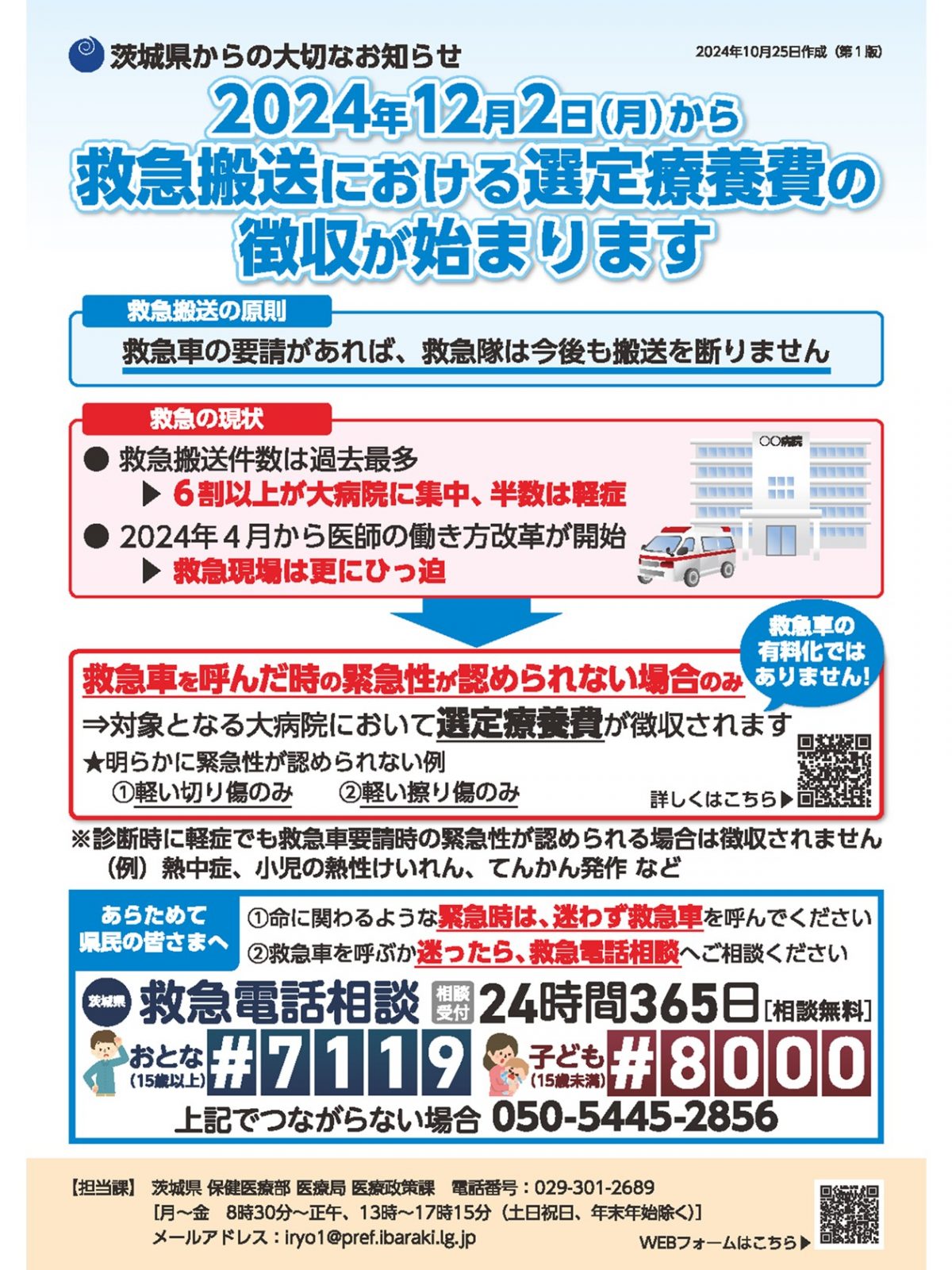 今後必要性の低い救急要請では選定療養とるのが普通になるのでしょうね【選定療養費、徴収88件　茨城県、開始1週間　救急搬送15%減】