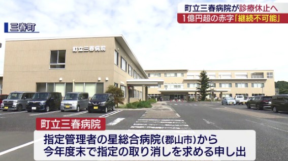地域医療のダウンサイジングは本格的に・・・【町立三春病院 経営難で診療休止の可能性 三春町が対応検討へ】